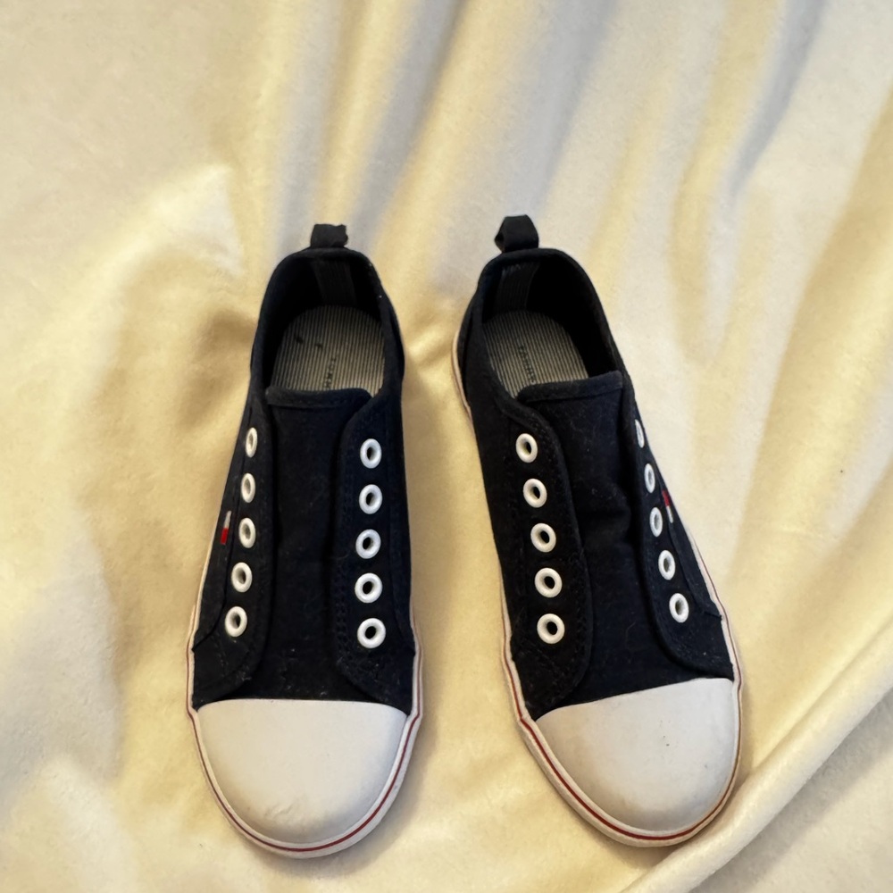 Kids Tommy Hilfiger Navy Blue Canvas Plain Toe Shoes